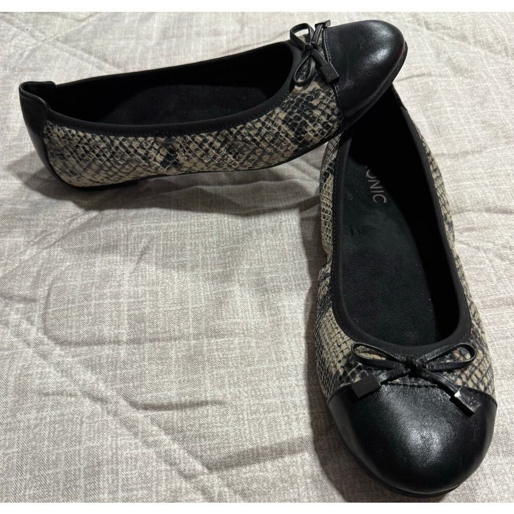 Vionic Ballet Flats 359Minna VS002 Leather Womens 8 EU 39 Reptile Snake Black